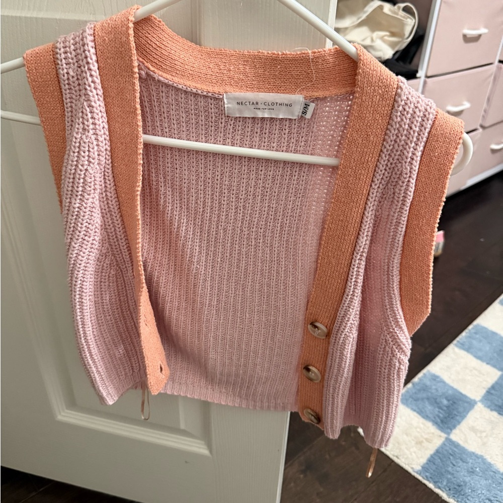 Pink Ribbed Knit Cardigan Sweater - Picture 2 of 2